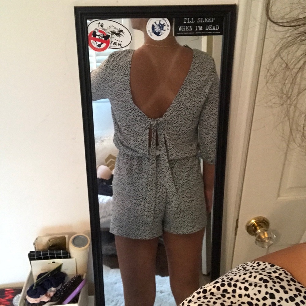 Polka dot open back romper